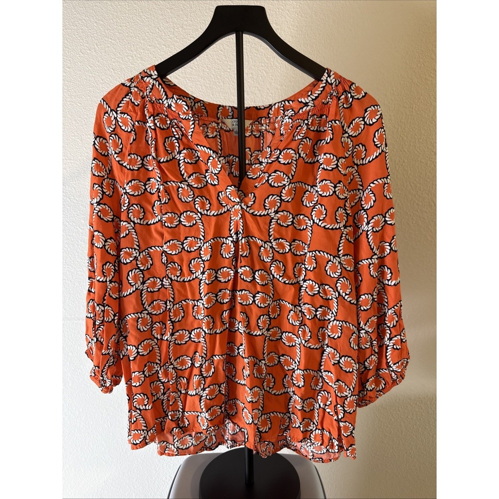Crown & Ivy Women's Chain Woven V-Neck Button Blouse Multicolored Size L‎
